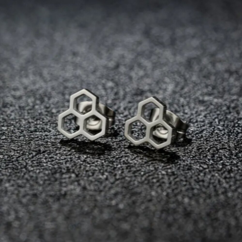 Stainless Steel Honeycomb Stud Earrings in Silver NWT